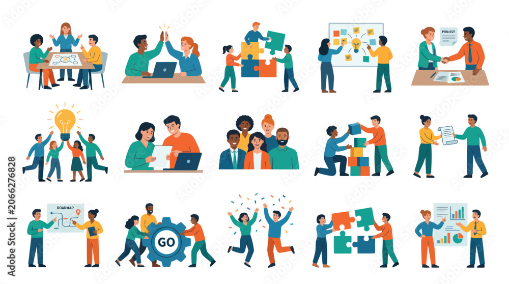 Fototapeta premium Flat Design Teamwork and Collaboration Business Concept Illustration
