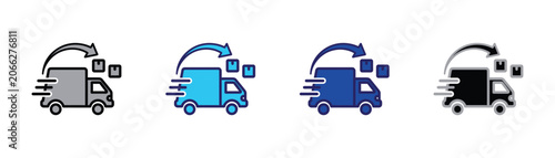 Tableau sur toile Fast shipping delivery truck icon with moving parcels concept delivery shipping