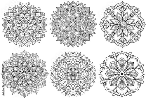 Fotografie Ornate mandala vector pattern set with highly detailed geometric line art for ad