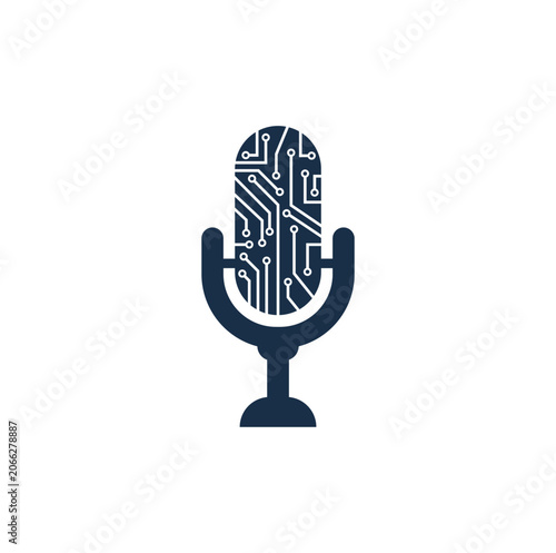 Digital studio mic electronic network icon vector illustration for smart audio tech startup