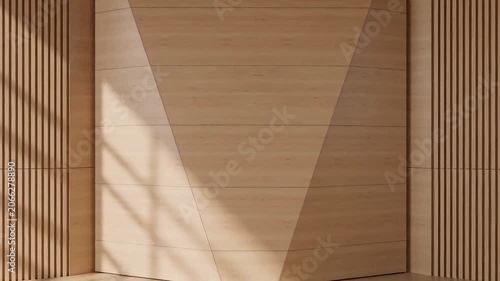 Open-plan multi-functional conference hall, large solid wood sound-absorbing wall panels, and lifting and moving mirrors.