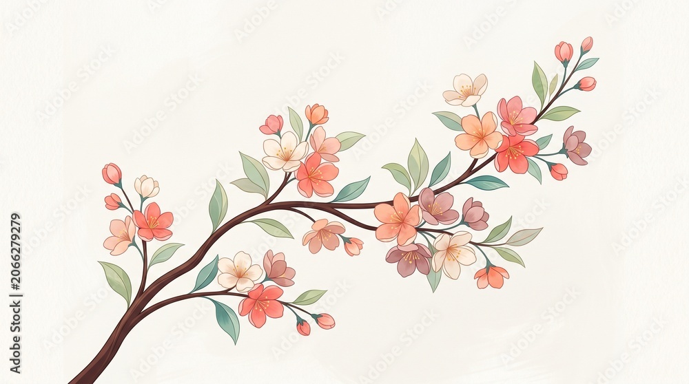Fototapeta premium Flowering Branch Artistic Watercolor Illustration