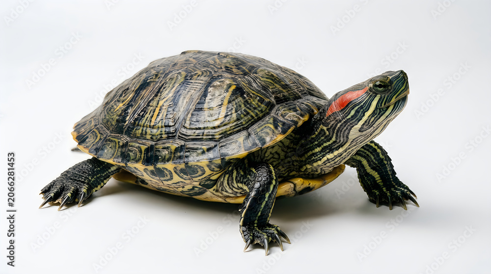 Obraz premium Red eared slider turtle walking on the ground