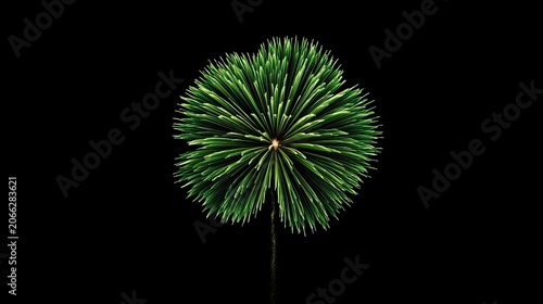 Vibrant green firework display bursting in the night sky with brilliant light trails captured during a festive summer holiday celebration