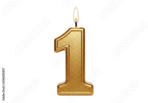 Gold number one candle for first place or birthday celebration
