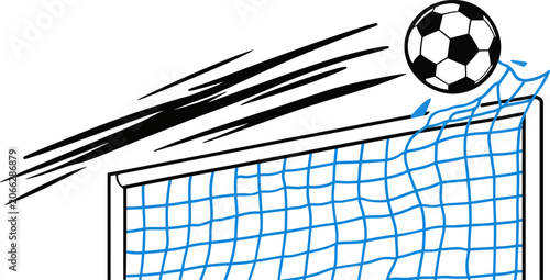 Tableau sur toile Soccer ball hitting the net illustration dynamic sports action goal scoring conc
