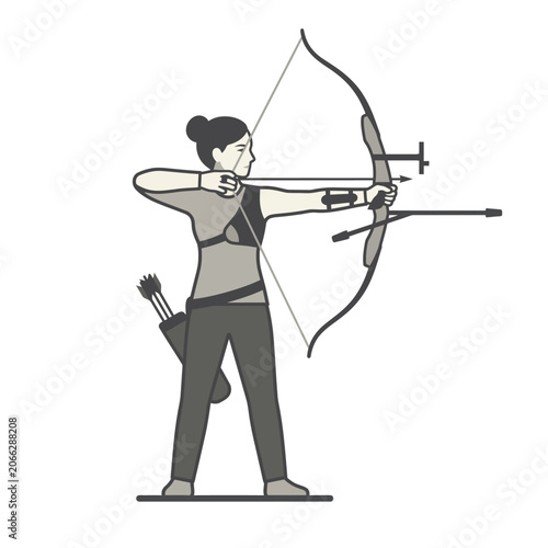 Tableau sur toile Female archer aiming bow and arrow.