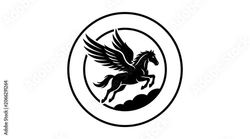 Black Pegasus Horse Logo Design.