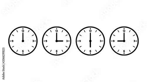 Canvas-taulu Clock Faces Set with Bold Black Outlines, White Background, Minimalist Numerals