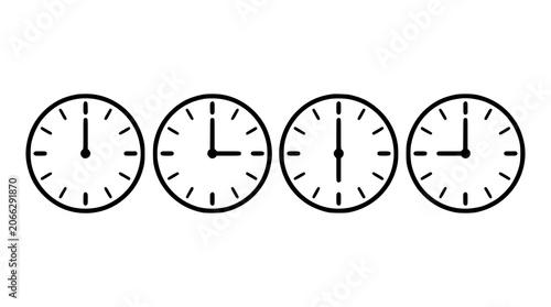Bild auf Leinwand Clock Face Icons Set with Black Outline and White Background, Showing Four Diffe