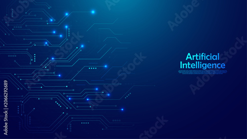 Tableau sur toile Abstract artificial intelligence background with digital circuitry and glowing network nodes