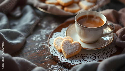 Heart-shaped shortbread cookies lightly dusted with sugar