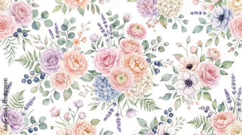 Colorful flowers and leaves arrangement.