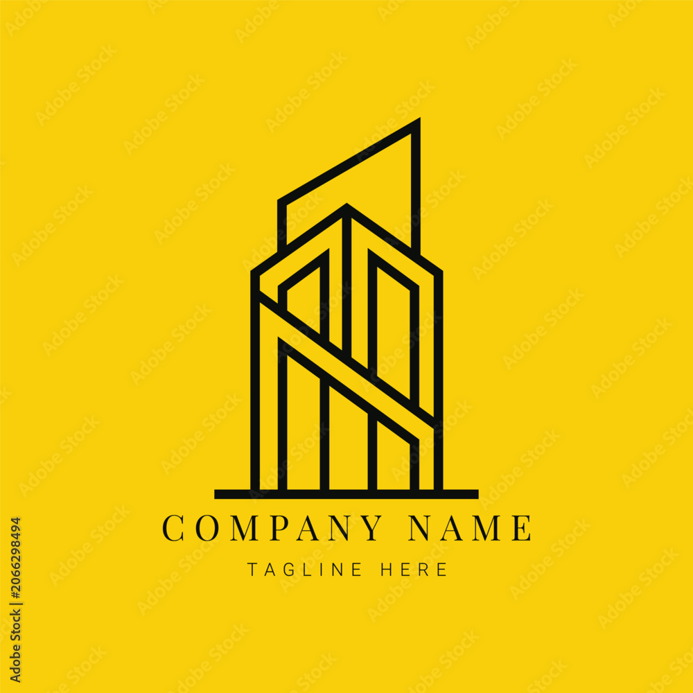 Obraz premium Minimalist real estate logo design with building icon
