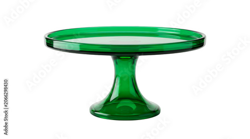 Emerald green glass cake stand isolated 3D render for bakery banner