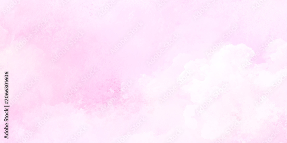Fototapeta premium Soft pink watercolor background with white clouds and abstract design for decor
