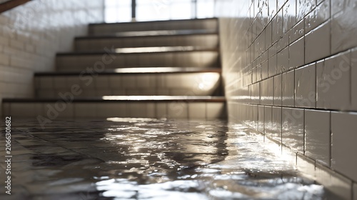 Low Angle View of a Modern Tiled Swimming Pool Steps.