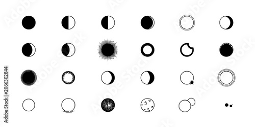 Fényképezés Moons Depicting Various Celestial Phases in Black and White with Different Artis