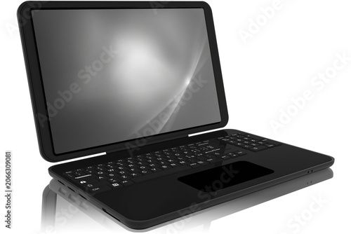 Vászonkép Computer portatile aperto nero su sfondo bianco