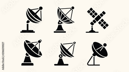 Tableau sur toile Satellite dish and parabolic antenna icons for telecommunication and science research