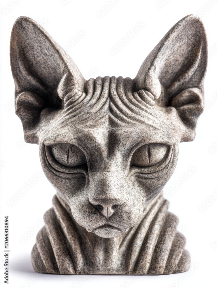 Obraz premium Sphynx Cat Head Sculpture With Textured Gray Finish Isolated On White Background