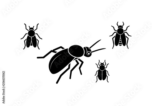 Black Beetles Group Isolated on White Background