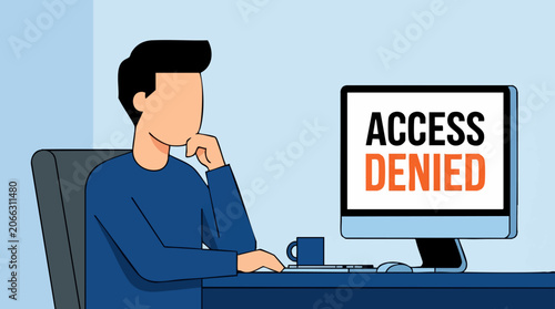 Foto Man looking at computer screen with 'Access Denied' message, security concept