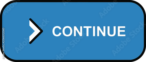 Schilderij op canvas Blue rounded continue button with arrow icon isolated on white, web navigation U