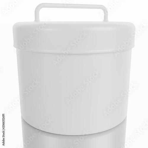 Contenitore bianco in plastica isolato su sfondo bianco