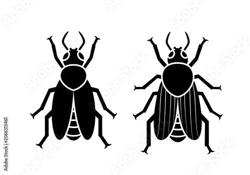 Black Beetle Silhouettes on White Background
