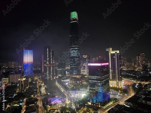 Photography Modern Financial District Skyline at Night in Kuala Lumpur, Malaysia