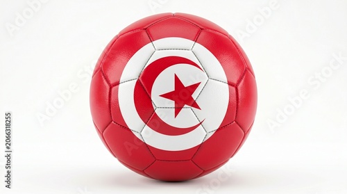 Soccer ball with the national flag of tunisia isolated on white background