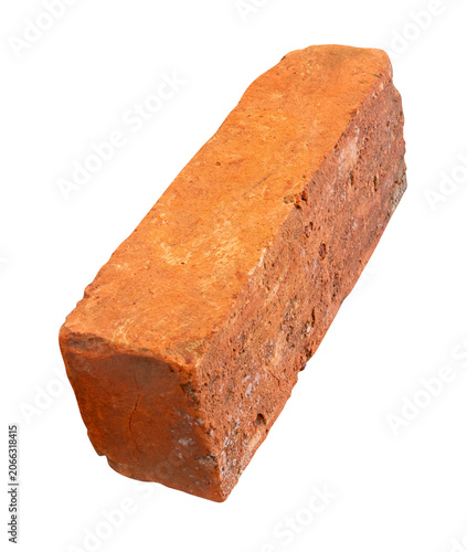 Single old red or orange brick isolated on white background. with clipping path