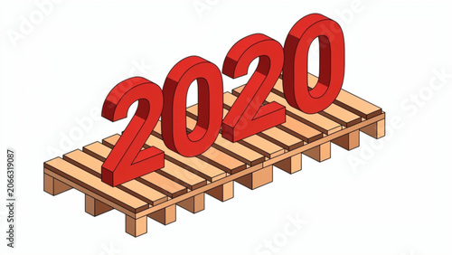 Bright red numbers forming 2020 on wooden pallet symbolizing new year celebration and transition