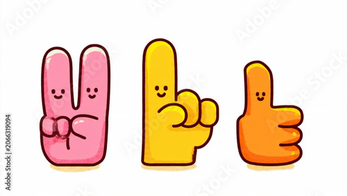 Cute colorful finger hand gestures cartoon style for communication and expression