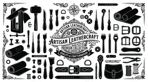 Collection of leather craft tools.