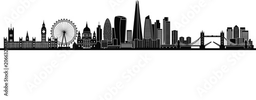 Cuadro en lienzo London city skyline silhouette vector illustration featuring famous United Kingd