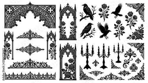 Ornate Gothic Architectural Decorative Elements.
