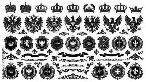 Black heraldic crests and crowns symbols.