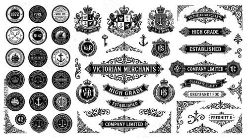 Vintage Victorian Merchants Logos Crests.