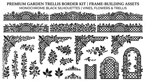 Black Silhouette Garden Trellis Elements.