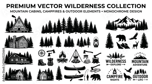 Black vector wilderness outdoor elements.