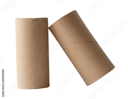Side view of tissue paper cores or toilet paper tubes in stack isolated with clipping path in png file format