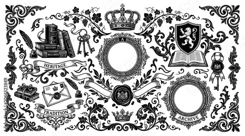 Black and white vintage royal crests.