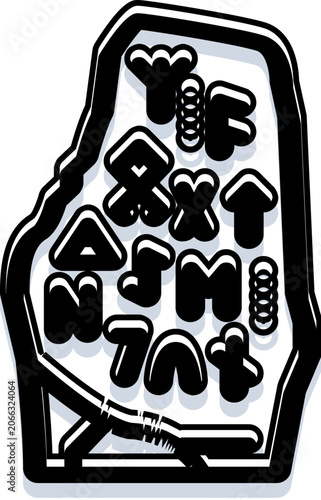 Photography Ancient stone or tablet with various graphic symbols and abstract characters, re