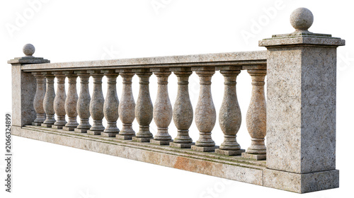 Stone balustrade railing with elegant classical architectural style isolated on transparent background
