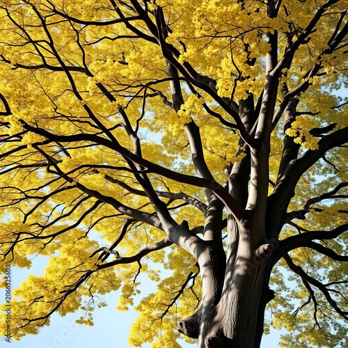 Elaborate limbs of beech tree in profile view, layered design, deciduous trees