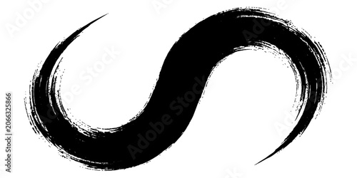 Obraz na plátně A bold black ink brushstroke forms an elegant, stylized S shape, reminiscent of Eastern calligraphy and conveying a sense of movement and fluidity