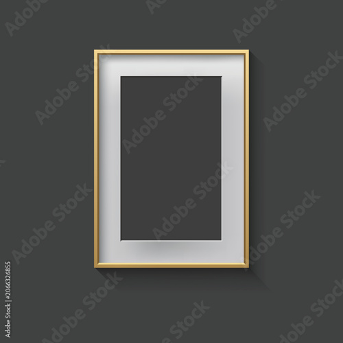 Gold Picture Frame with Empty Photo Space and Long Shadow Vector Illustration, Luxury Golden Photo Frame Template with Copy Space