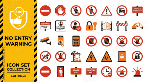 Fotografie Warning and no entry sign collection for safety and security